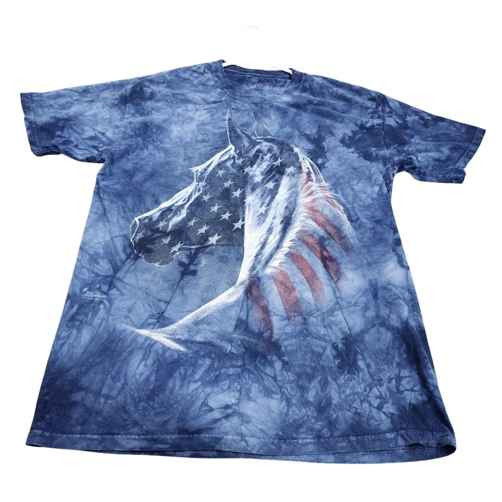 The Mountain Shirt Mens Large Blue American Flag Horse Graphic Tee Patriotic